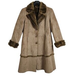 Brandon Thomas Suede Faux Fur Coat Women XLP Brown Shearling Penny Lane Bohemian
